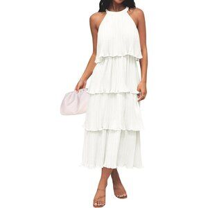 Women's 2024 Summer Sleeveless Halter Neck Ruffle Tiered Layered Chiffon